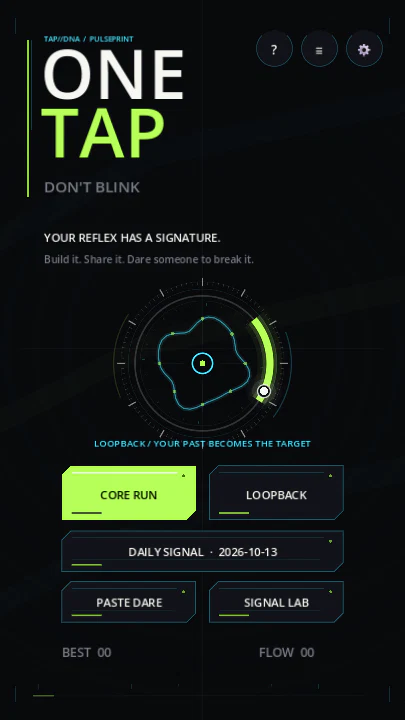 The main menu with the Core Run button