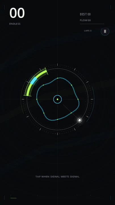 A round in progress: the white signal is about to enter the lime arc